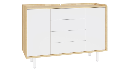Large oak paneled Sideboard with white doors and drawers	