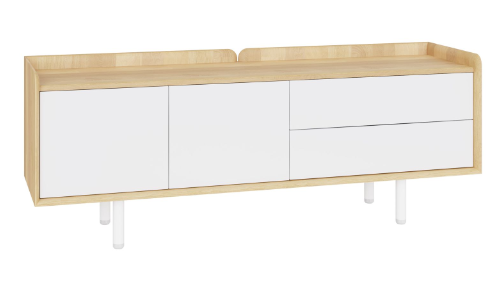 Oak lowboard with white doors and drawers
