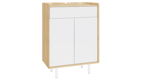 Small Sideboard 80cm with oak side panels and White	doors, drawer and feet