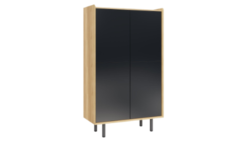 Tall cabinet with oak panels and anthracite doors and feet
