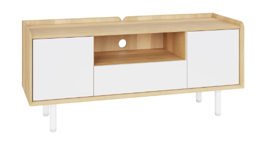 TV unit with oak panels and anthracite doors, drawer and feet