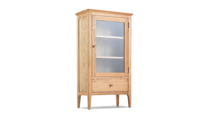 Wardley Oak Glazed Bookcase with Drawer